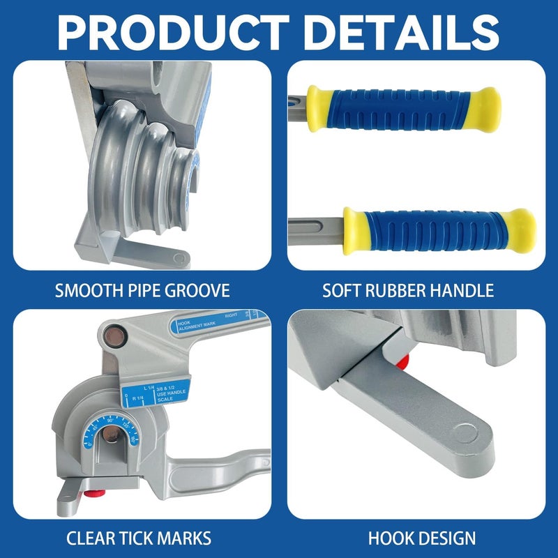 SUGOOE 3-in-1 Tubing Bender, 180° Tube Bender for 1/4", 3/8", 1/2" (6/10/12 mm) O.D. Suitable for Bending Copper, Brass and Aluminum pipes, Ideal for HVAC (1/4", 3/8", 1/2") - Image 3